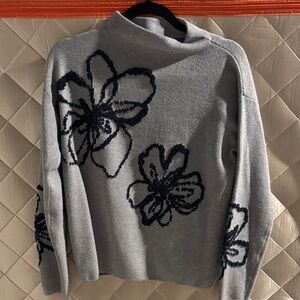 Rachel Zoe Gray and Black Floral Turtleneck Sweater